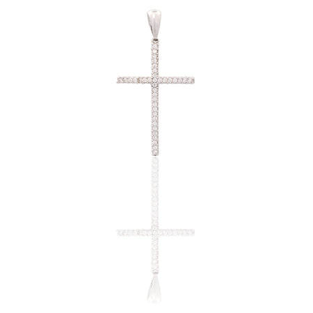 Ciondolo Oro Bianco Oro 18 carati Croce Stilizzata Dritta Zirconi Bianchi cm.3,8 x 2