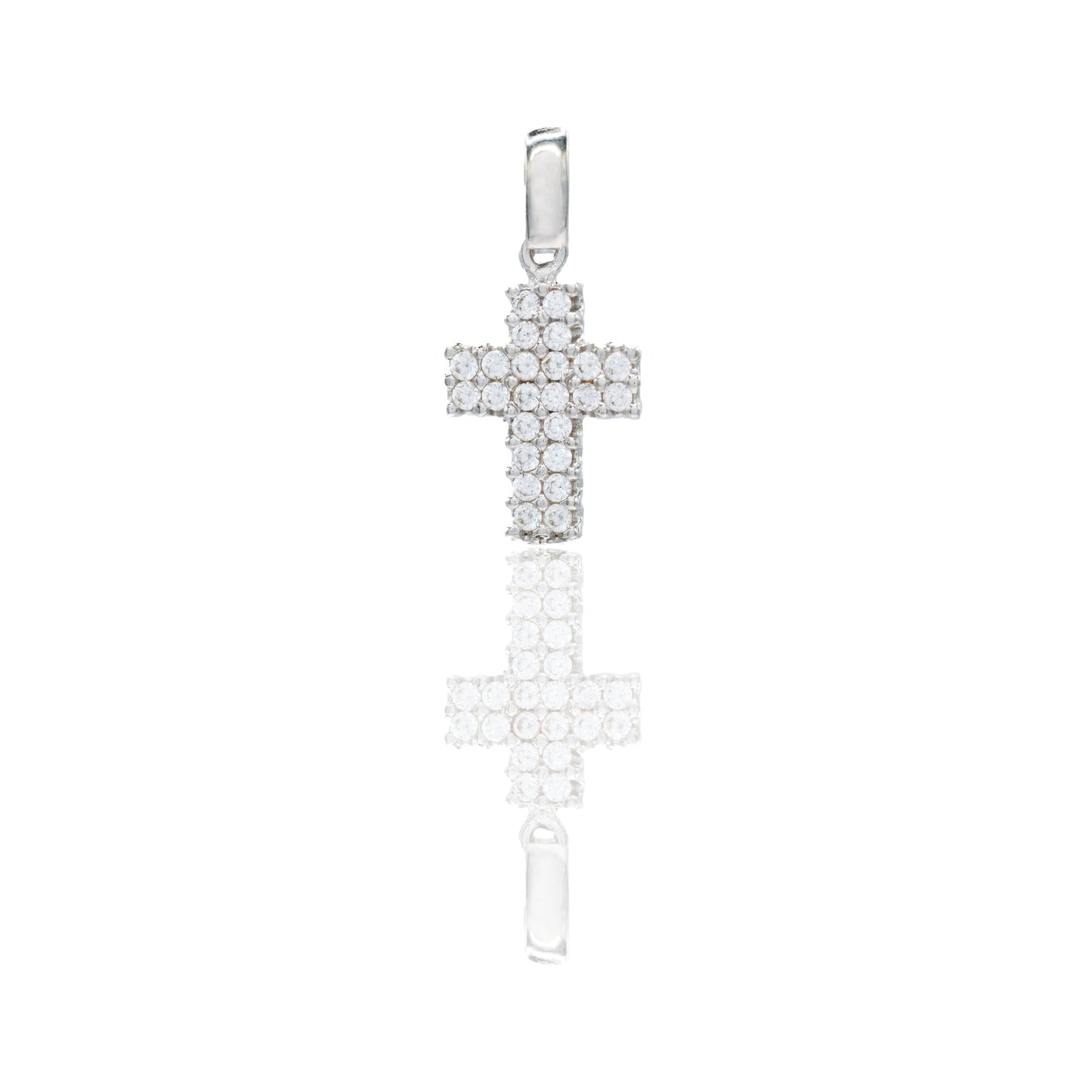 Ciondolo Oro Bianco Oro 18 carati Croce pavè Zirconi Bianchi lunghezza cm.1,60 larghezza cm. 0,80