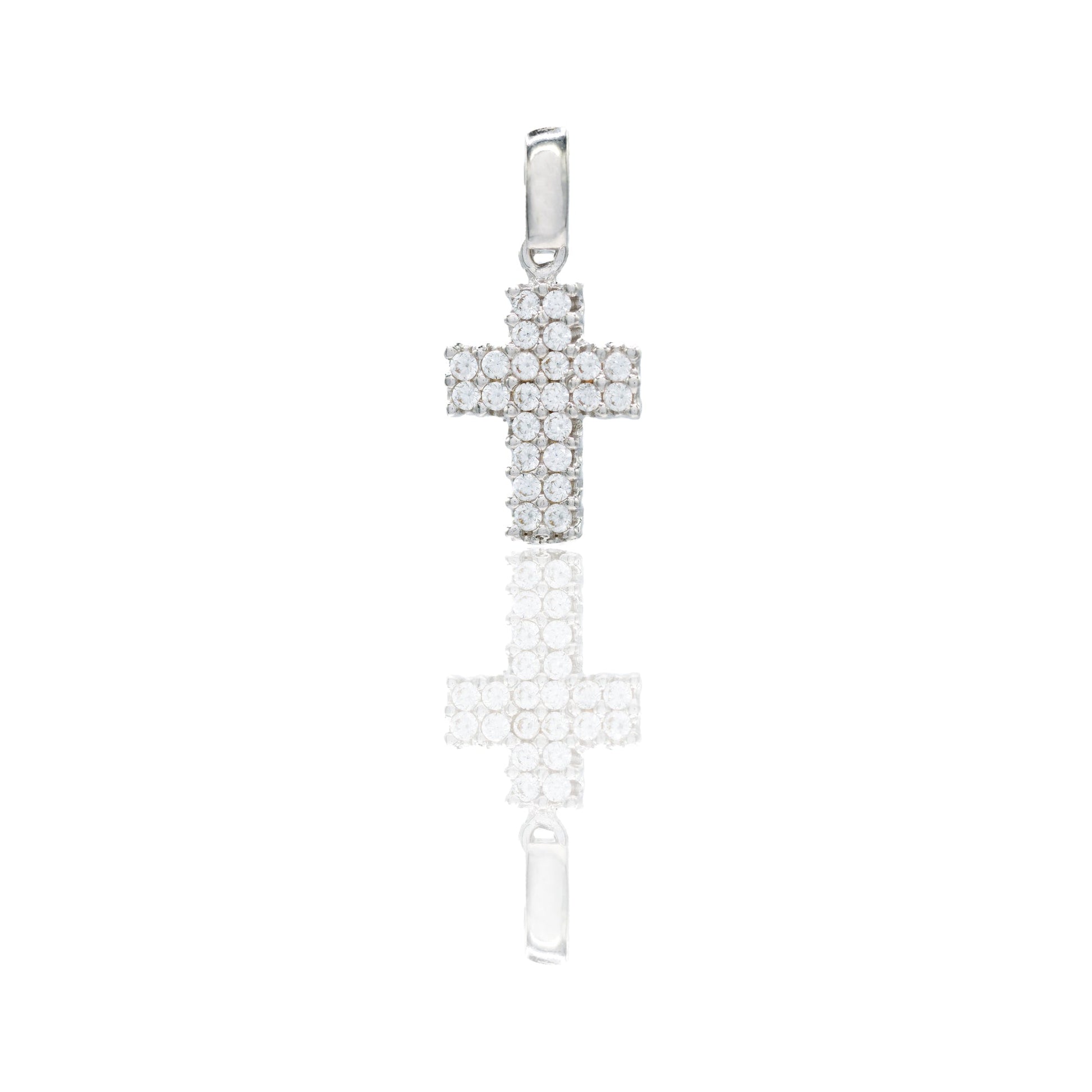 Ciondolo Oro Bianco Oro 18 carati Croce pavè Zirconi Bianchi lunghezza cm.1,60 larghezza cm. 0,80