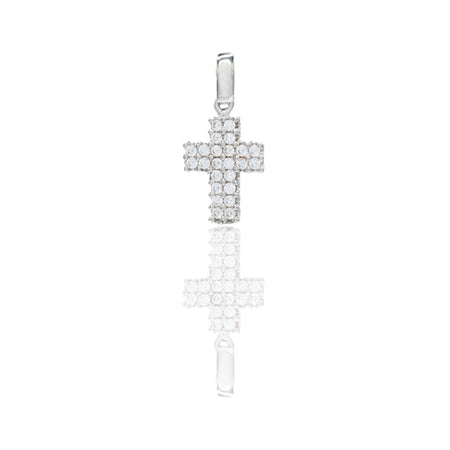 Ciondolo Oro Bianco Oro 18 carati Croce pavè Zirconi Bianchi lunghezza cm.1,60 larghezza cm. 0,80