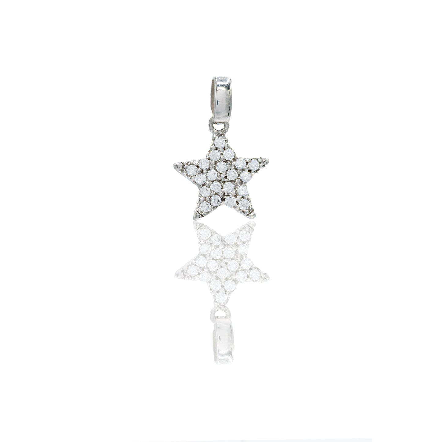 Ciondolo Oro Bianco Oro 18 carati Stella pavè Zirconi Bianchi lunghezza cm.1,5 larghezza cm.1