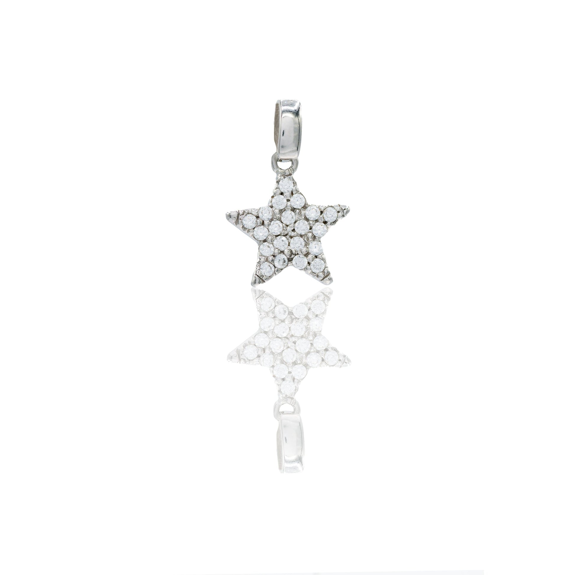 Ciondolo Oro Bianco Oro 18 carati Stella pavè Zirconi Bianchi lunghezza cm.1,5 larghezza cm.1