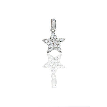 Ciondolo Oro Bianco Oro 18 carati Stella pavè Zirconi Bianchi lunghezza cm.1,5 larghezza cm.1