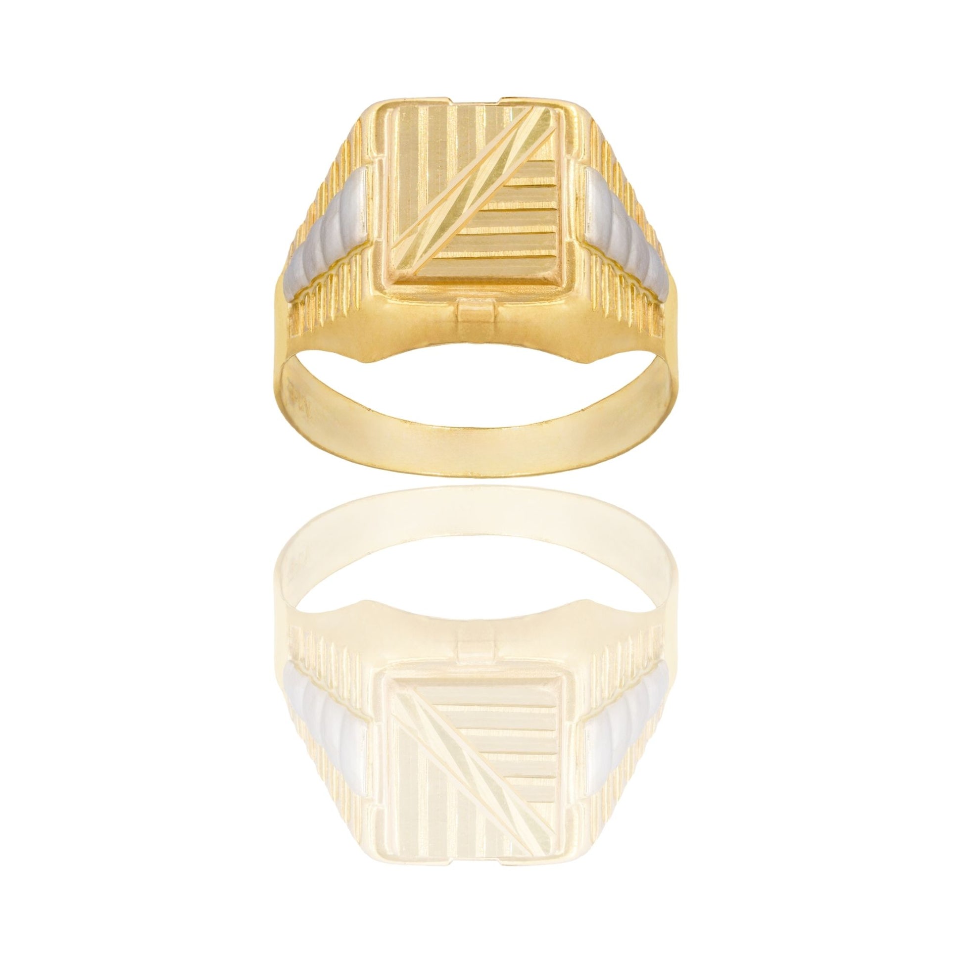 Anello Oro Giallo, Oro Bianco Oro 18 carati Uomo Scudo Quadrato Solo Oro 