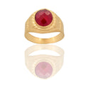 Anello Oro Giallo Oro 18 carati Uomo Scudo Tondo Pietra Rossa