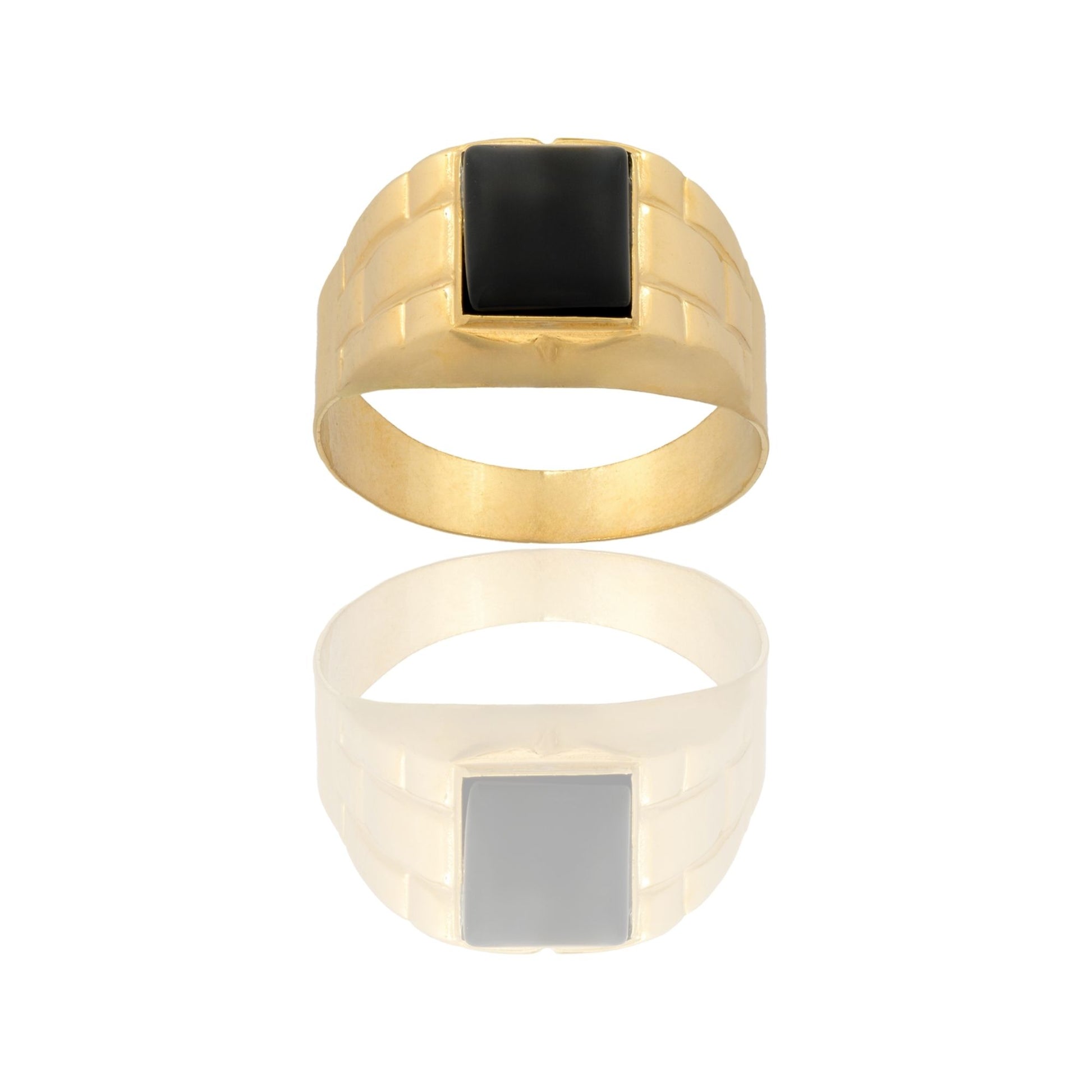 Anello Oro Giallo Oro 18 carati Uomo Scudo Quadrato Pietra Onice