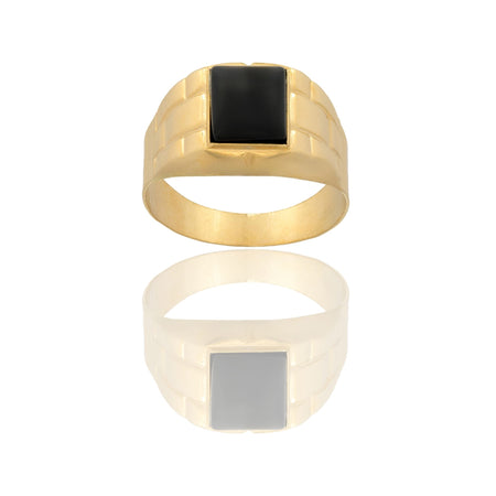 Anello Oro Giallo Oro 18 carati Uomo Scudo Quadrato Pietra Onice