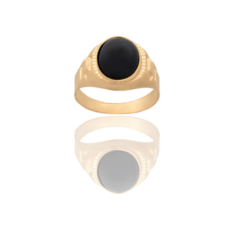 Anello Oro Giallo Oro 18 carati Uomo Scudo Tondo Pietra Onice