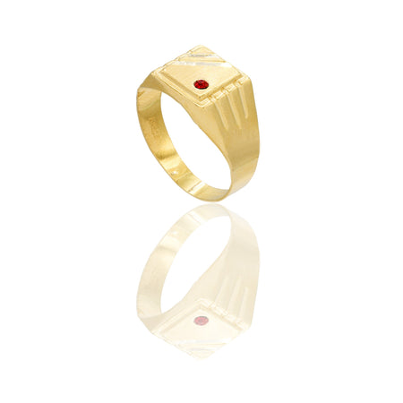 Anelli Oro Giallo Microfusione  Zircone Rosso Spessore gambo mm. 3,8