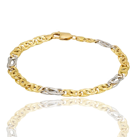 Bracciale Oro Giallo, Oro Bianco Oro 18 carati Maglie Intrecciate  Solo Oro cm. 20,5