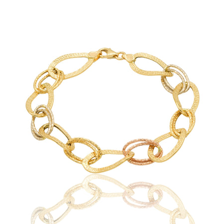 Bracciale Oro Giallo, Oro Bianco, Oro Rosa Oro 18 carati  Ovali Alternati Greca E Diamantati  Solo Oro 