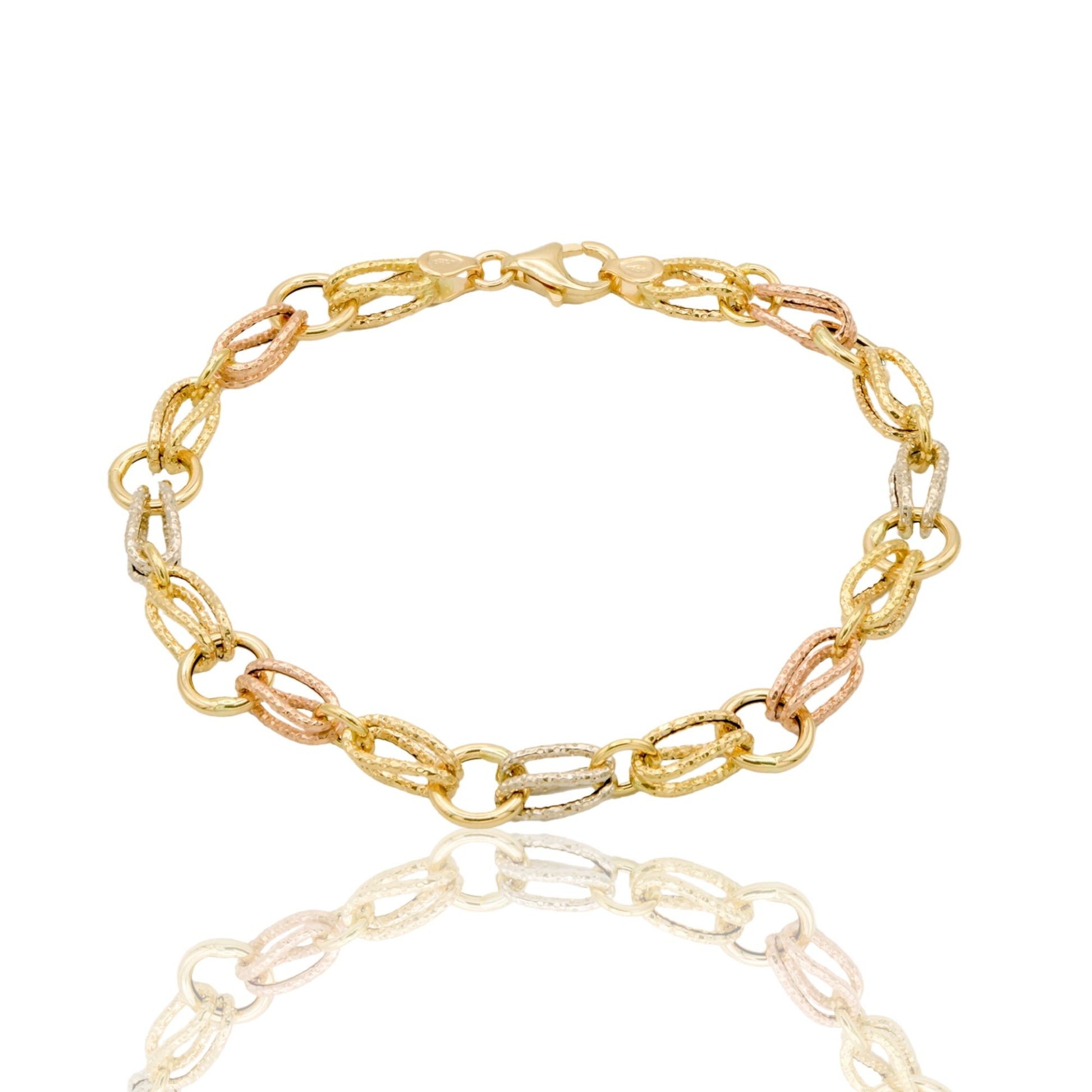 Bracciale Oro Giallo, Oro Bianco, Oro Rosa Oro 18 carati Maglie Alternate Tonde Ed Ovali Solo Oro 