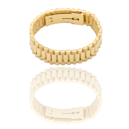 Bracciali Oro Giallo Oro 18 carati Maglia president laterale pave Zirconi Bianchi spessore 18mm