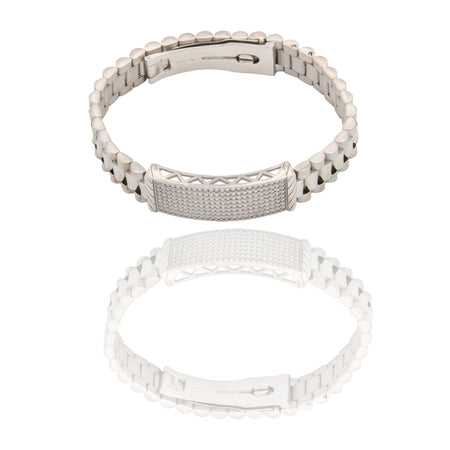 Bracciali Oro Bianco Oro 18 carati Maglia president con targa pave Zirconi Bianchi spessore 12mm