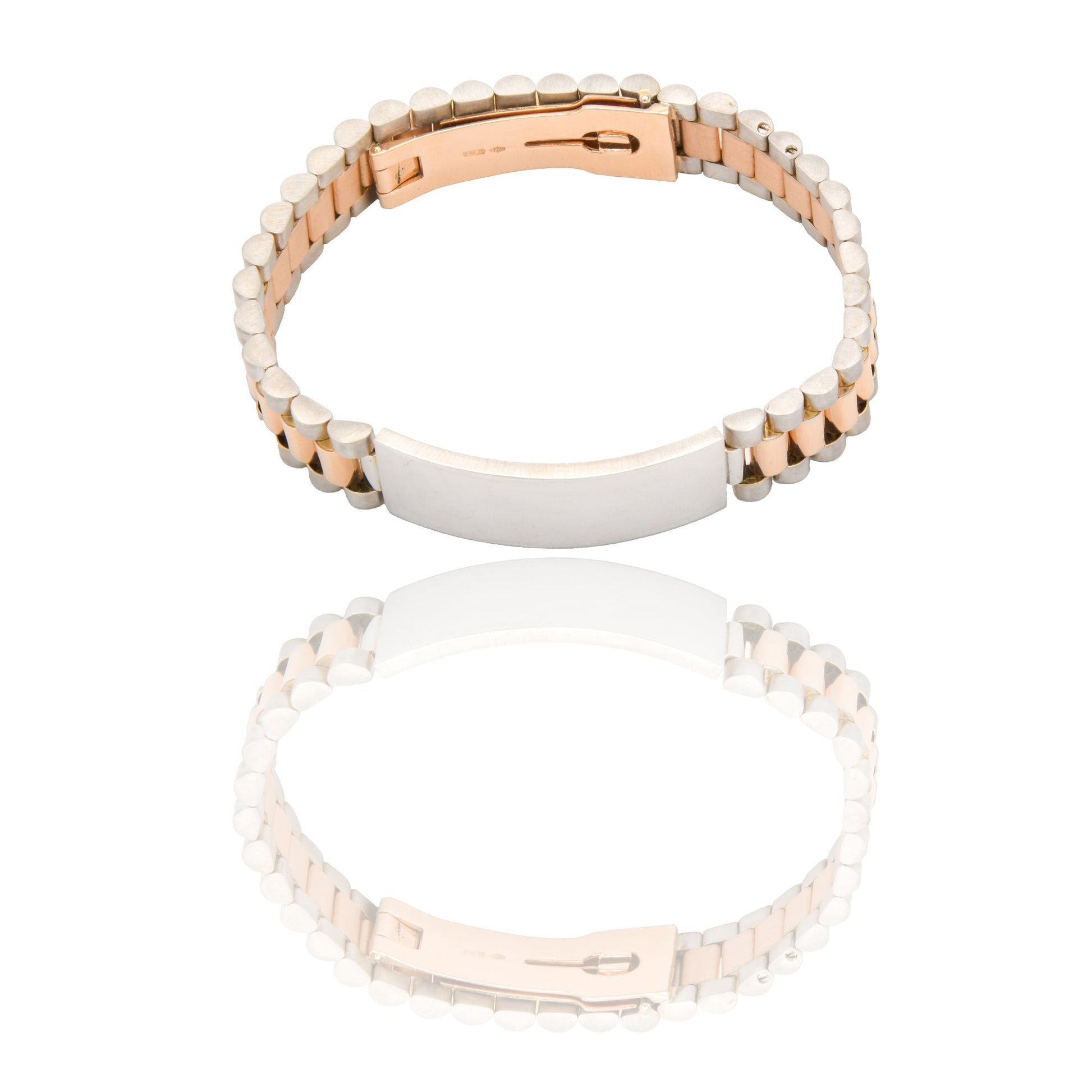 Bracciali Oro Bianco, Oro Rosa Oro 18 carati Maglia president con targa lucida Solo Oro spessore 12mm