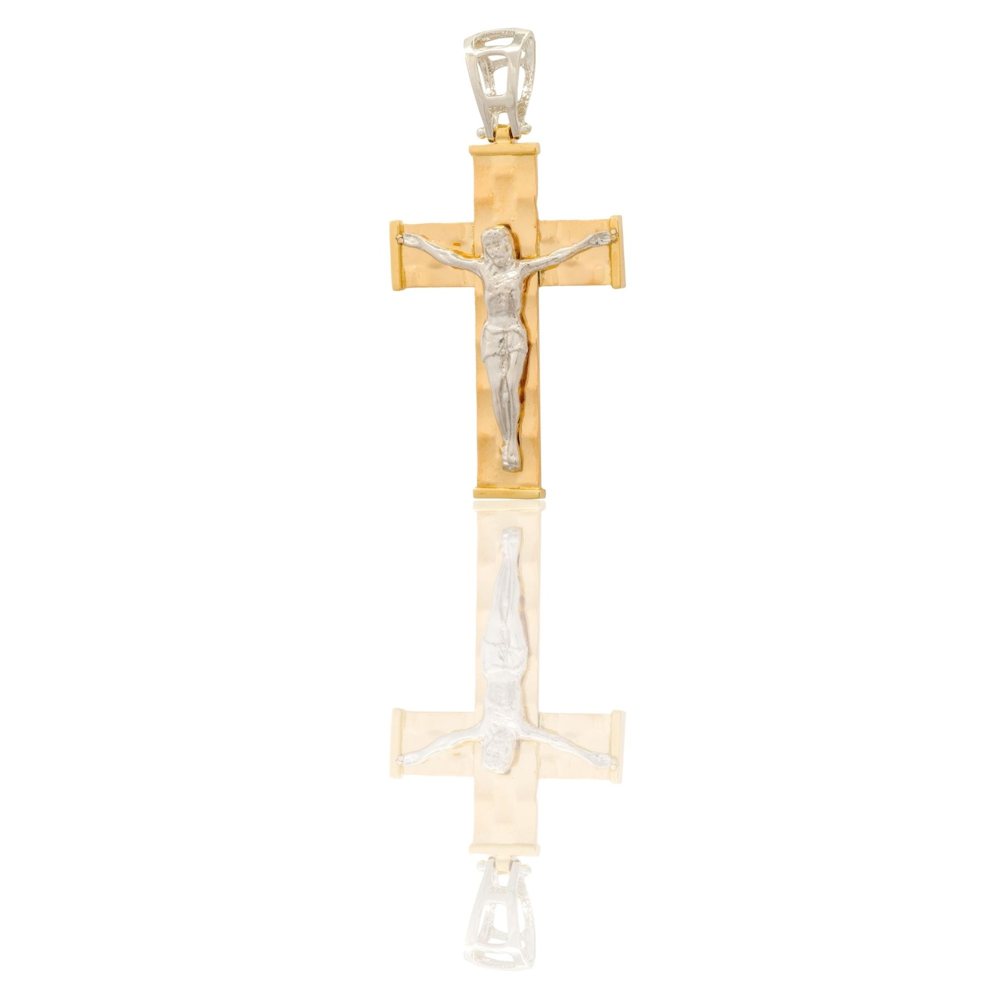 Ciondolo Oro Giallo, Oro Bianco Oro 18 carati Croce Squadrata  Cristo  Solo Oro 