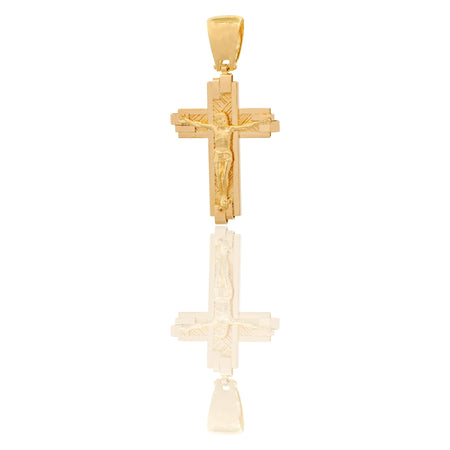 Ciondolo Oro Giallo Oro 18 carati Croce Rigata E Bordi Lavorati Cristo  Solo Oro