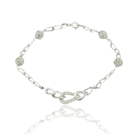 Bracciale Oro Bianco Oro 18 carati Maglia Morbida a scalare E Sfere Zirconi Bianchi