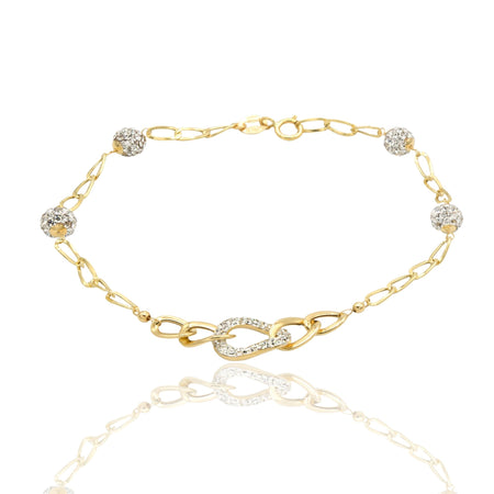 Bracciale Oro Giallo Oro 18 carati Maglia Morbida a scalare E Sfere Zirconi Bianchi