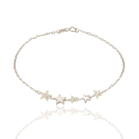 Bracciale Oro Bianco Oro 18 carati Catena Con Stelle Lucide E Zirconate Zirconi Bianchi cm 18.5