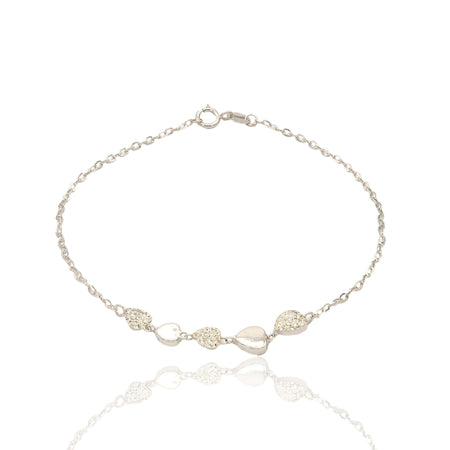 Bracciale Oro Bianco Oro 18 carati  Catena Con Cuori Lucidi E Zirconati Zirconi Bianchi