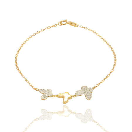 Bracciale Oro Giallo Oro 18 carati Catena Con Farfalle Lucide E Zirconate Zirconi Bianchi cm 18.5