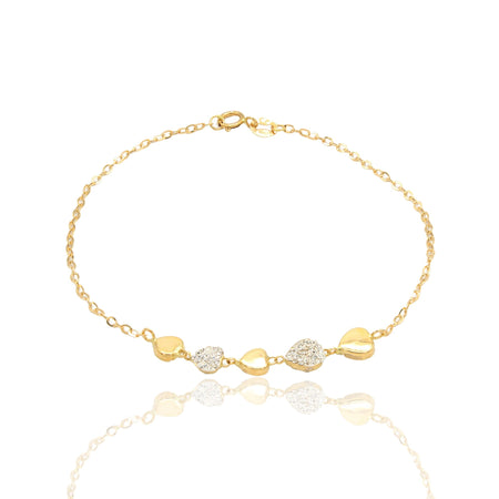 Bracciale Oro Giallo Oro 18 carati  Catena Con Cuori Lucidi E Zirconati Zirconi Bianchi cm 18.5