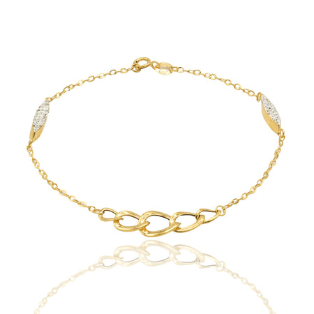 Bracciale Oro Giallo Oro 18 carati Catena E Maglia Groumette  Con Elementi Zirconati  Zirconi Bianchi cm 19
