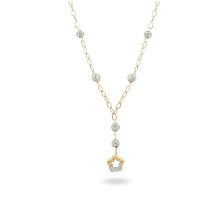 Collana Oro Giallo Oro 18 carati Fiore Traforato Pendente  Zirconi Bianchi