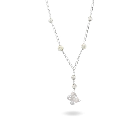 Collana Oro Bianco Oro 18 carati Farfalla Traforata Pendente Zirconi Bianchi