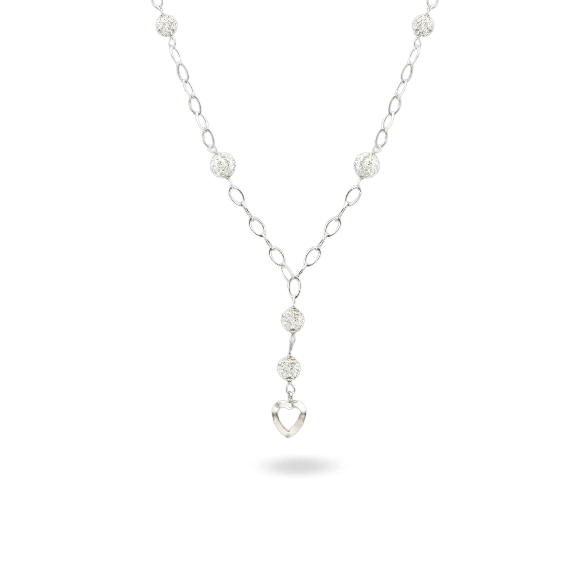 Collana Oro Bianco Oro 18 carati Cuore Pendente Zirconi Bianchi