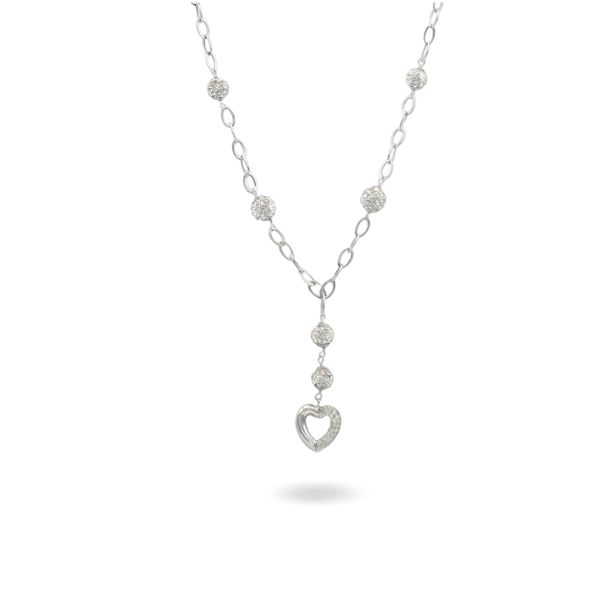 Collana Oro Bianco Oro 18 carati Cuore Pendente Vuoto Zirconi Bianchi