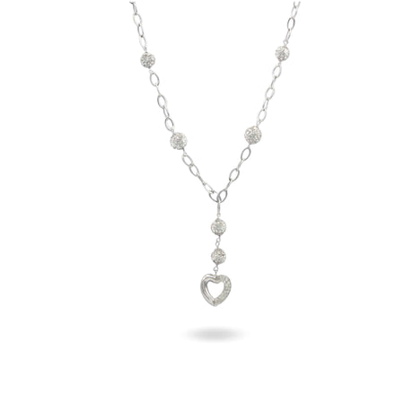 Collana Oro Bianco Oro 18 carati Cuore Pendente Vuoto Zirconi Bianchi