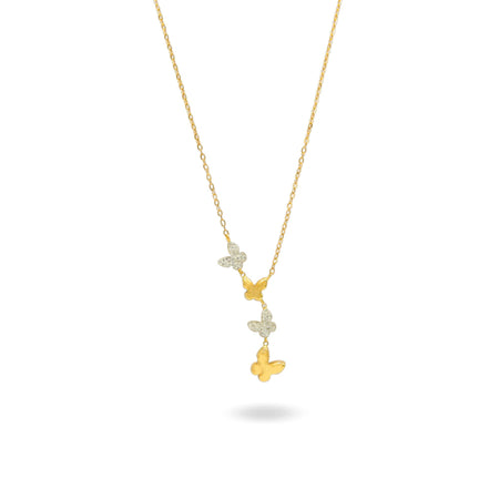 Collana Oro Giallo Oro 18 carati Farfalle Pendenti Zirconi Bianchi