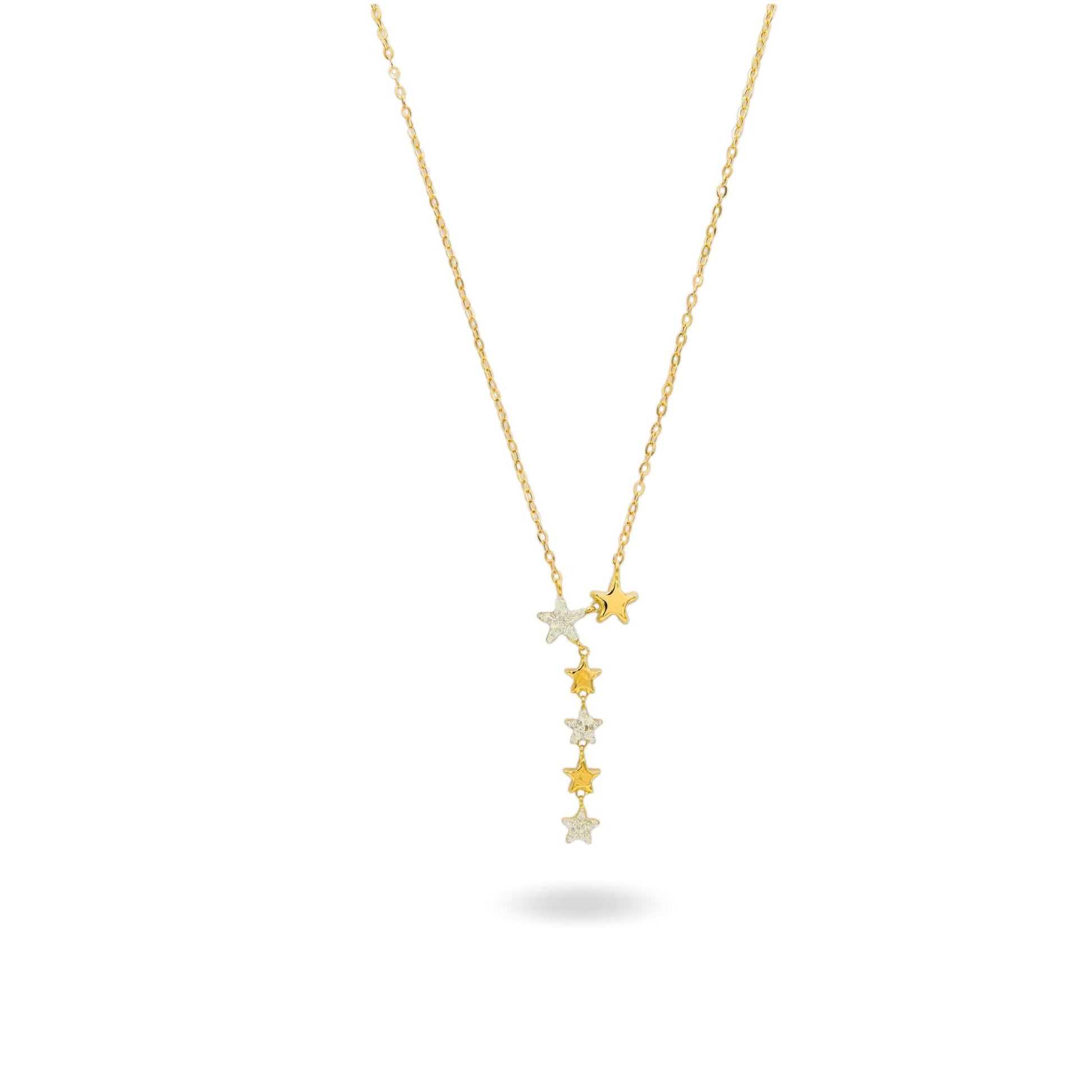 Collana Oro Giallo Oro 18 carati  Stelle Pendenti  Zirconi Bianchi