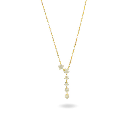 Collana Oro Giallo Oro 18 carati Fiori Pendenti Zirconi Bianchi