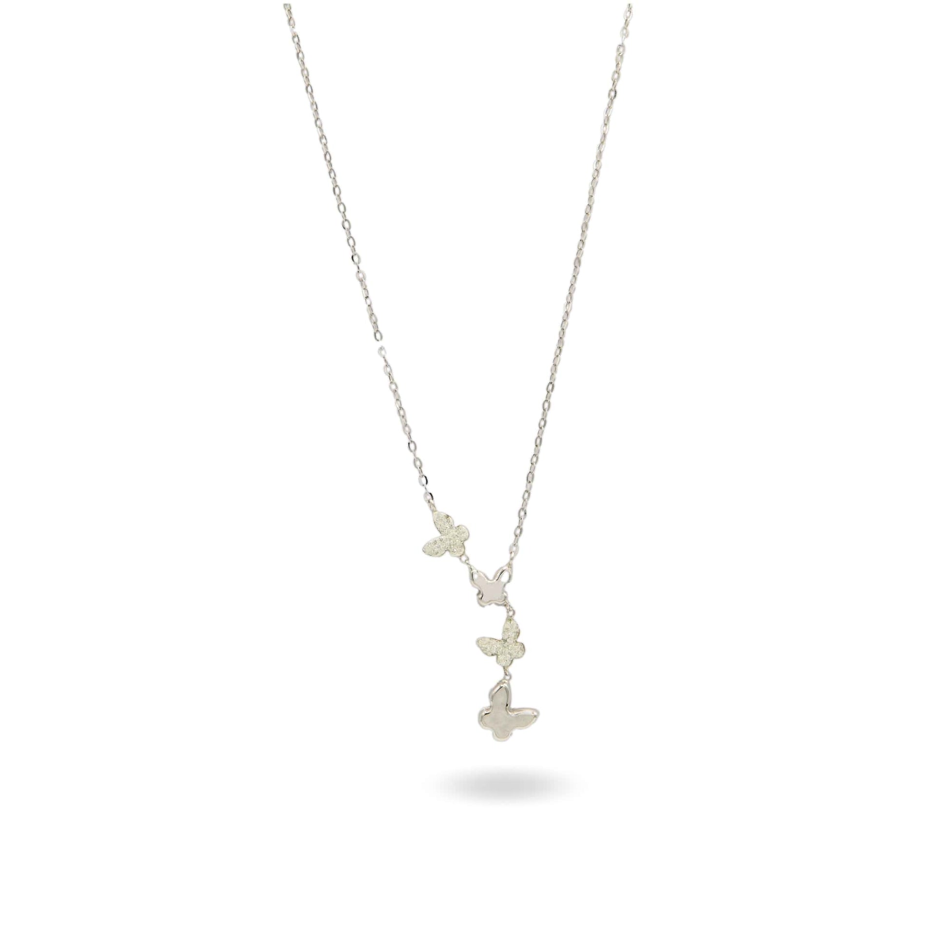 Collana Oro Bianco Oro 18 carati Farfalle  Pendenti Alernate Zirconi Bianchi