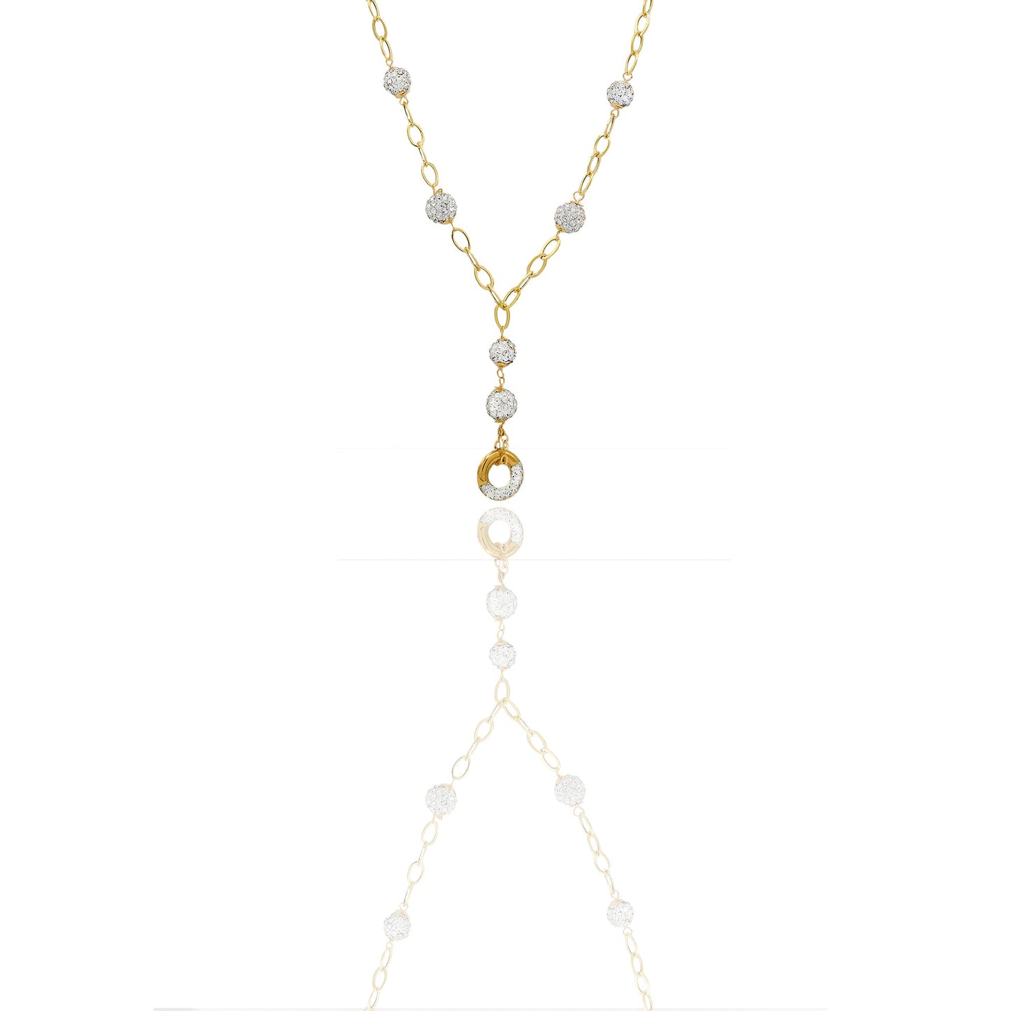 collana Oro Giallo Catena vuota, Stampato  Zirconi Bianchi Cm. 45