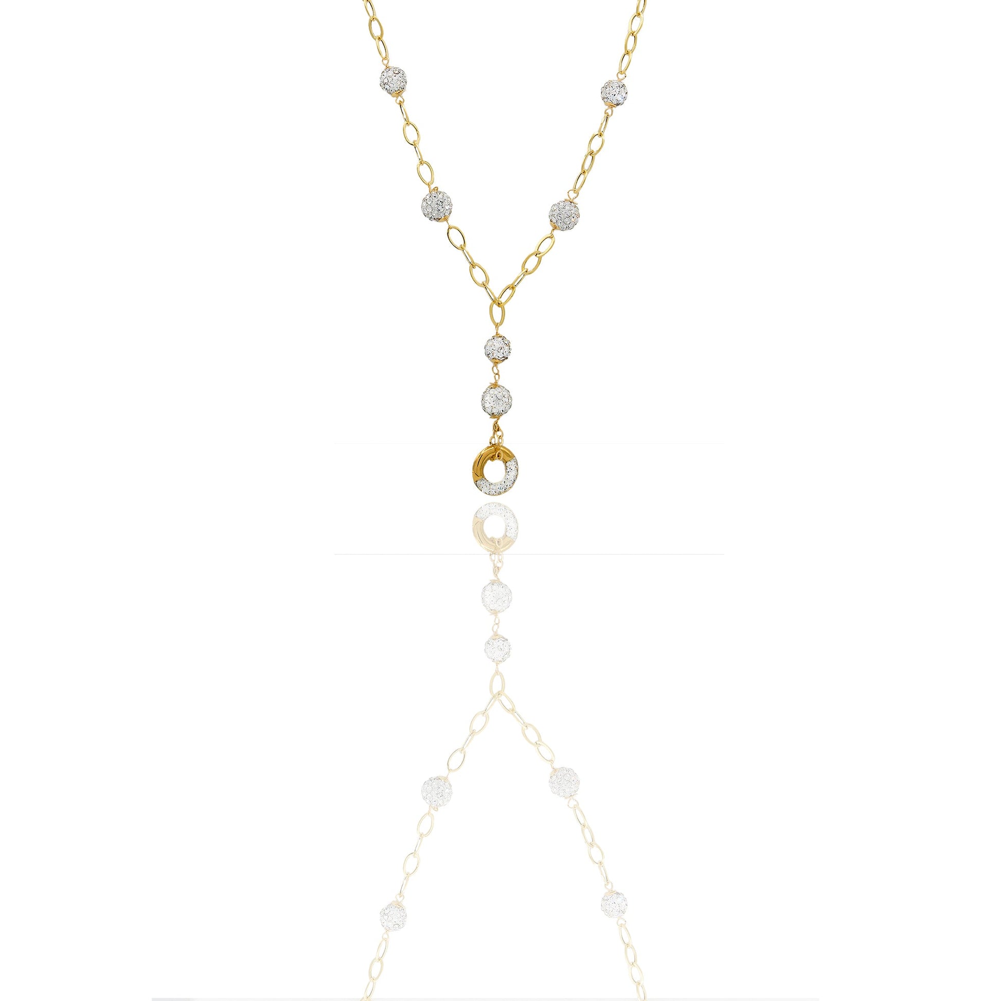 collana Oro Giallo Catena vuota, Stampato  Zirconi Bianchi Cm. 45