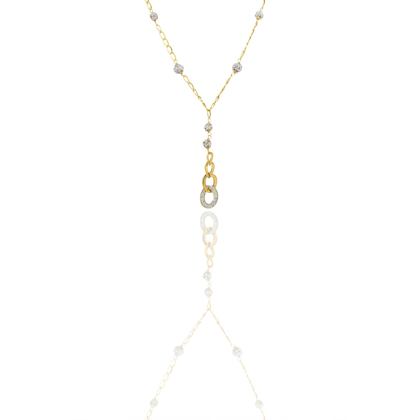 collana Oro Giallo Catena vuota, Stampato  Zirconi Bianchi Cm. 45