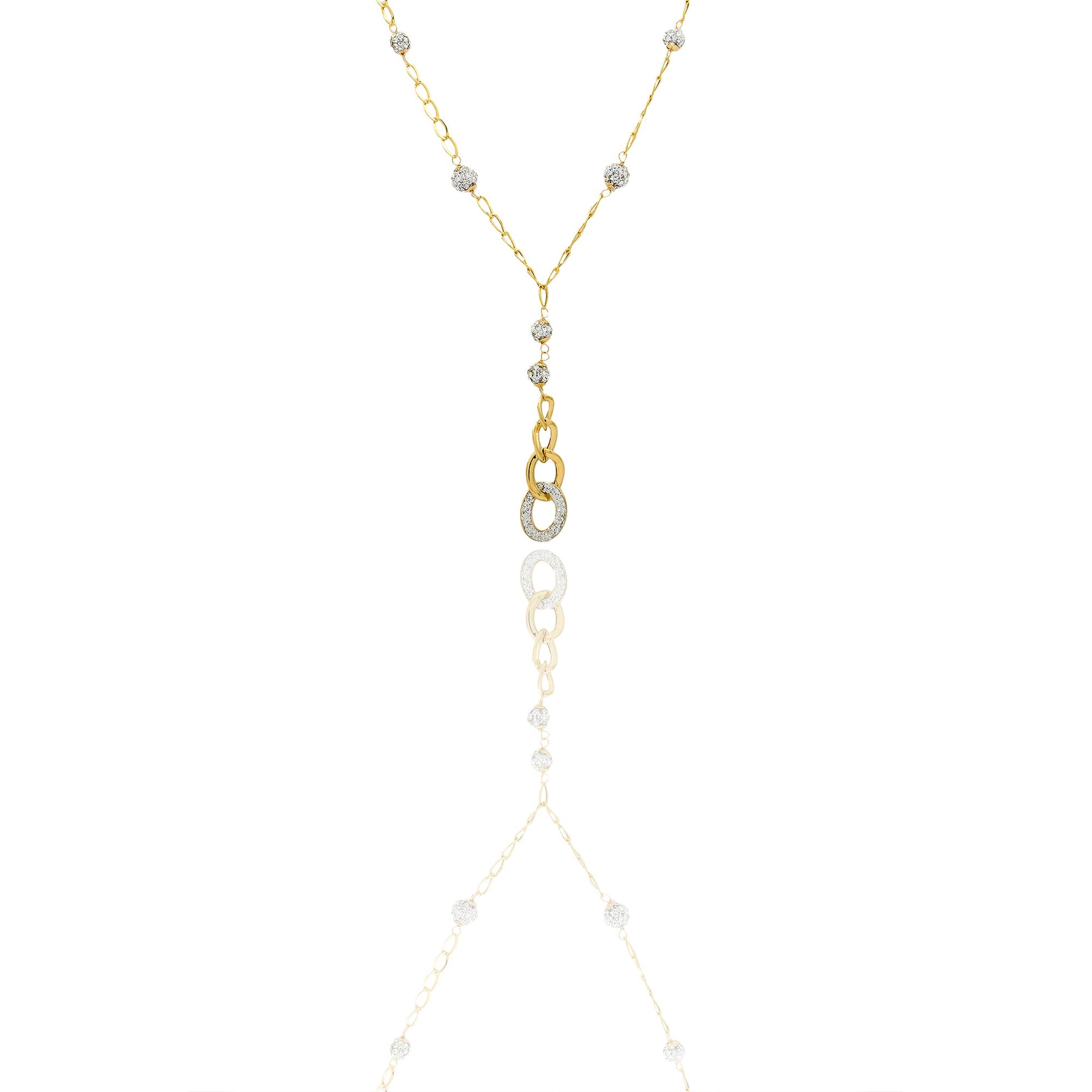 collana Oro Giallo Catena vuota, Stampato  Zirconi Bianchi Cm. 45