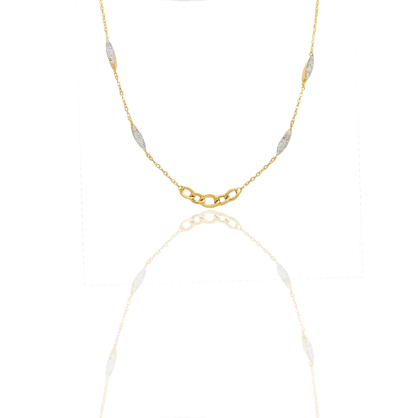 collana Oro Giallo Catena vuota, Stampato  Zirconi Bianchi Cm. 45