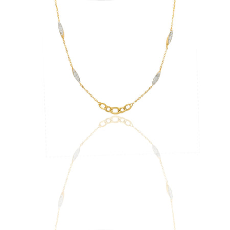 collana Oro Giallo Catena vuota, Stampato  Zirconi Bianchi Cm. 45