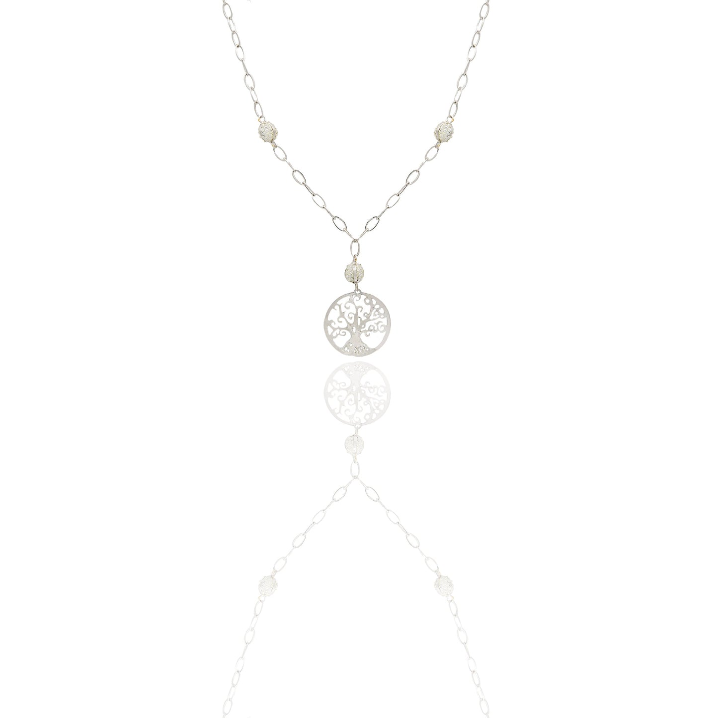 collana Oro Bianco Catena vuota, Stampato  Zirconi Bianchi Cm. 45