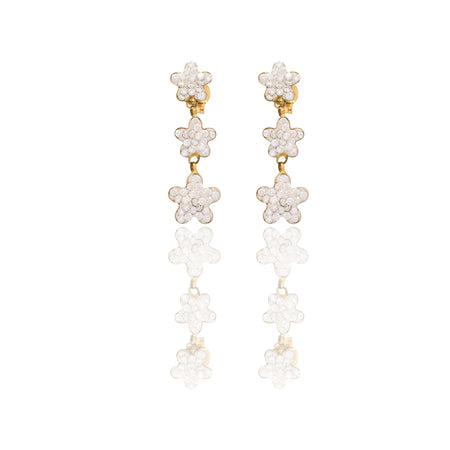 Orecchini Oro Giallo Oro 18 carati Trilogy Fiori Pendenti Zirconi Bianchi