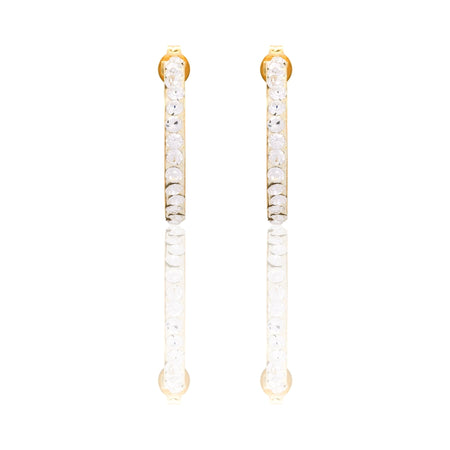 Orecchini Oro Giallo Oro 18 carati Cerchio pavè Zirconi Bianchi cm. 1,5 spessore mm 2