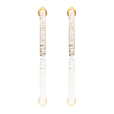 Orecchini Oro Giallo Oro 18 carati Cerchio pavè Zirconi Bianchi cm. 2 spessore mm 2