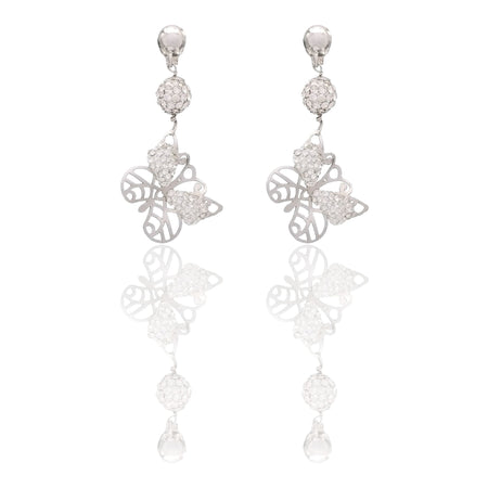 Orecchini Oro Bianco Oro 18 carati Farfalla Traforata Pendente Zirconi Bianchi