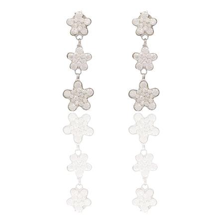 Orecchini Oro Bianco Oro 18 carati Trilogy Fiori Zirconati Pendenti Zirconi Bianchi