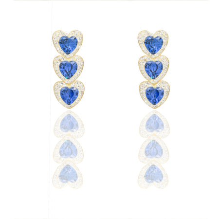 Orecchini Oro Bianco Stampato  Zirconi blu, Zirconi Bianchi cm. 2